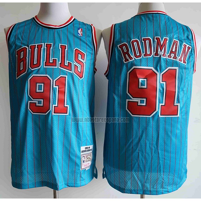 Camiseta Chicago Bulls Dennis Rodman NO 91 Mitchell & Ness 1995-96 Azul